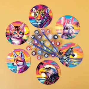 Colorful Animals - Tiger Fox Cat Coasters Diy Paint By Numbers