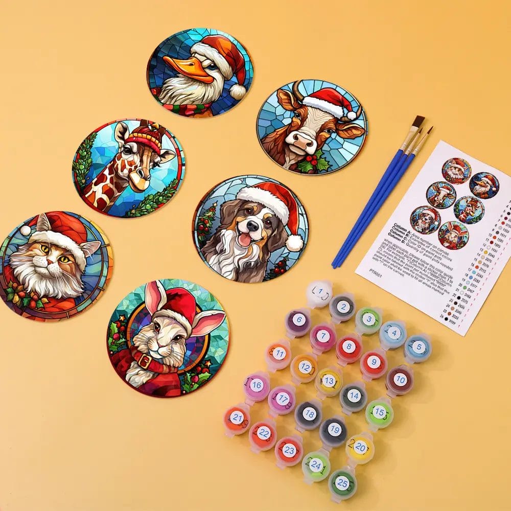 Cute Christmas Coaster - Diy Paint By Numbers