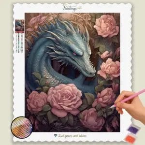 Diamond Painting Kits: 5D Diamond Art & Custom Kits | PaintingsCart 34 Dragon and Pink Flowers
